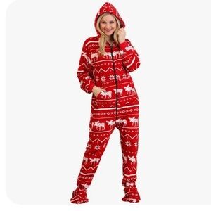 LAZY ONE XS Ugly Christmas Nordic footed hood oversized Reindeer unisex onesie